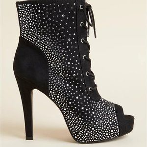 NWT TORRID PEEP TOE LACE-UP HEEL BOOTIE RHINESTONE ACCENTS SIZE 8